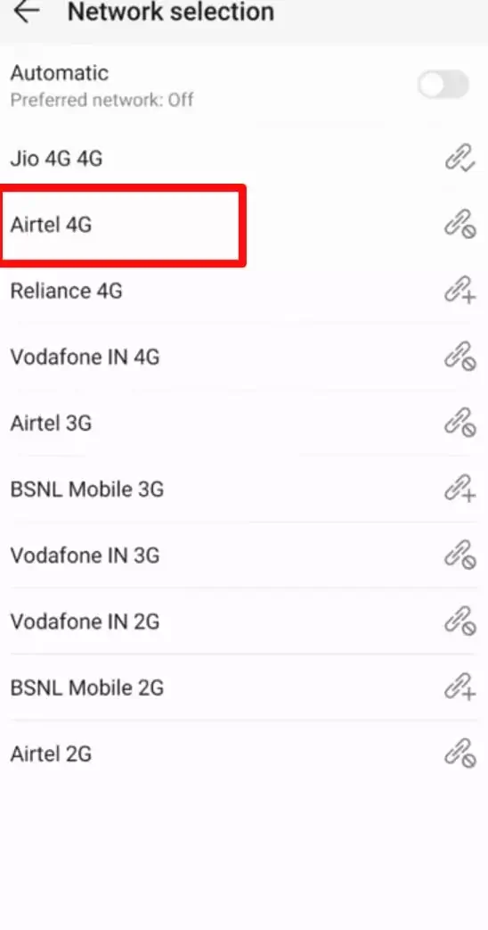 select the airtel 4g network