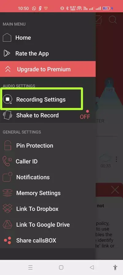 recording setting option