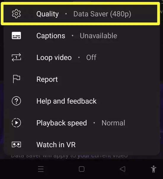 YouTube video quality settings