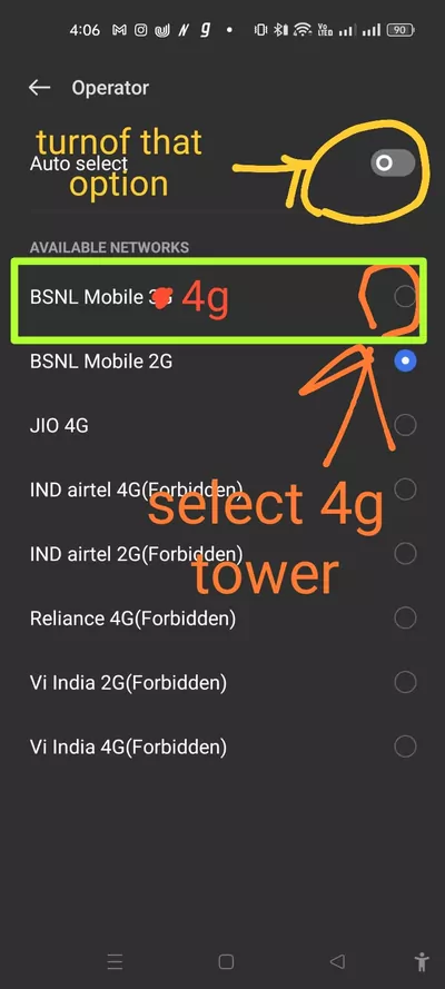 select 4g network