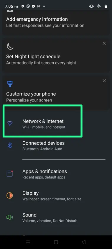 network and  internet option