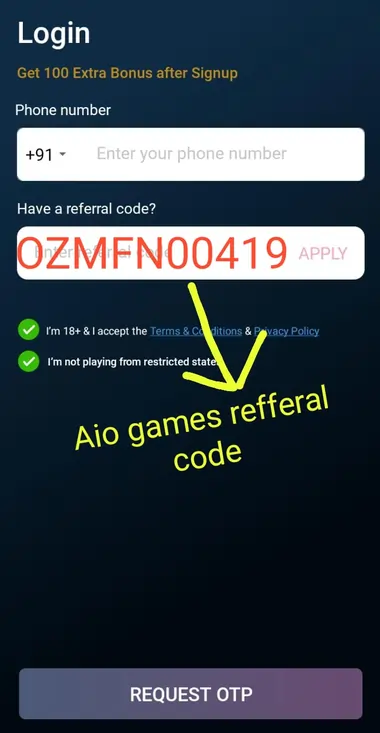 aio games referral code get upto rs200