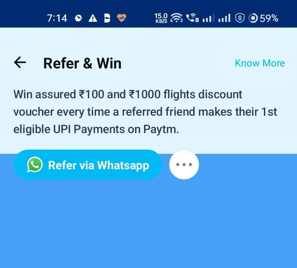 refer and win option in paytm app