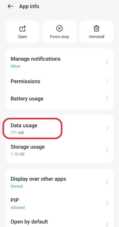 data usage option