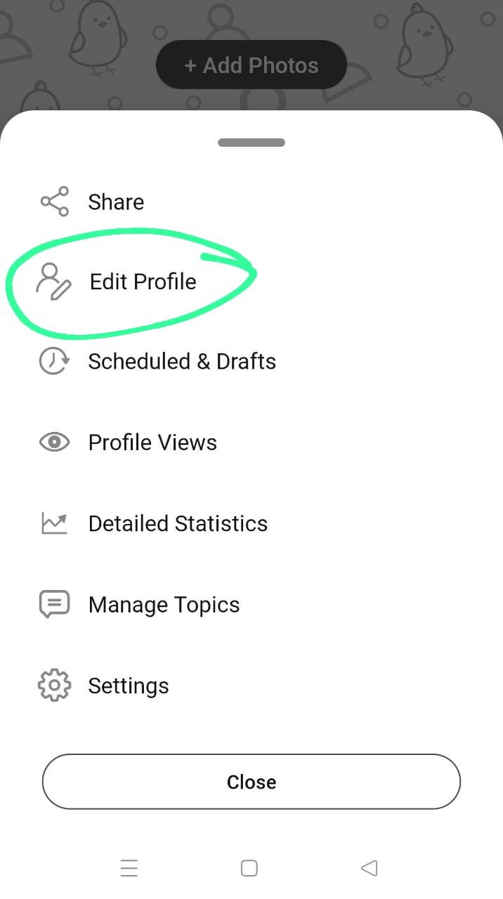 edit profile option