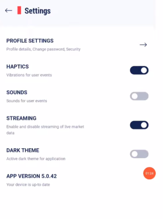 setting option of the app