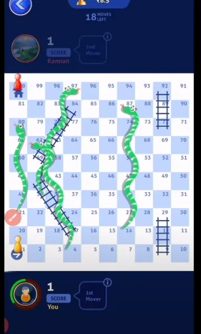 Zupee app's snake ladder game dashboard