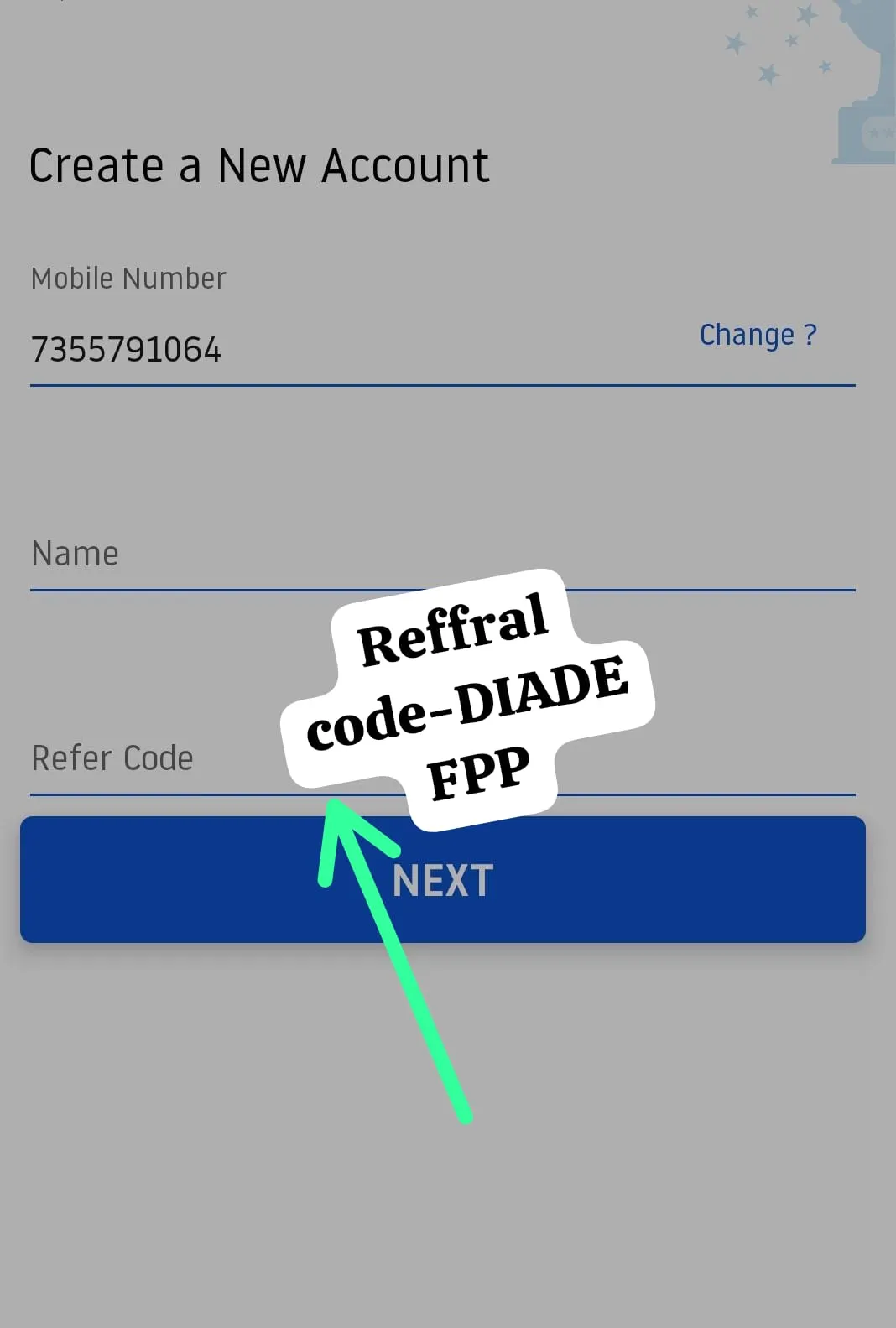 fill the referral code of the app