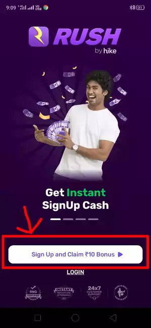 signup bonus of rush app