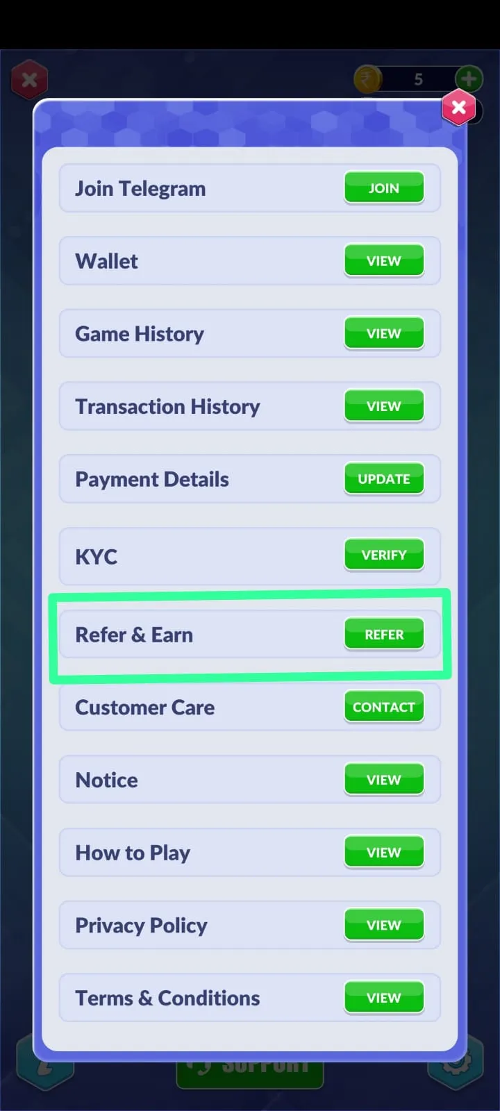 refer and earn option
